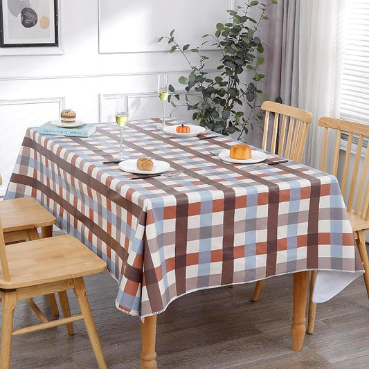 Heavy Duty Vinyl Tablecloth with Flannel Backing Waterproof Oil-Proof Plastic Table Cloth Stain-Resistant Wipeable Rectangle or Square Table Cover for Indoor and Outdoor (Checkered,60x102 Inch)