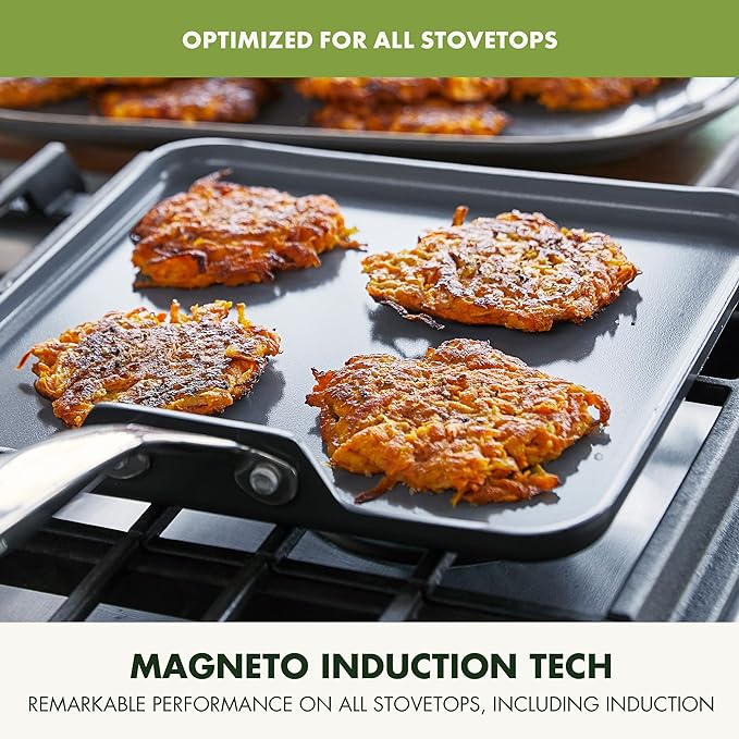 GreenPan Valencia Pro Hard Anodized Healthy Ceramic Nonstick 11" Griddle Pan, PFAS-Free, Induction, Dishwasher Safe, Oven Safe, Gray