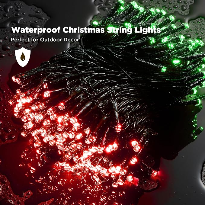 WBao Christmas Lights Indoor Outdoor 300LED 108ft, Super Bright LED Christmas String Lights with UL Certified, 8 Modes, Timer, Connectable & Waterproof for Trees, Patio, Xmas Party Decor, Red Green