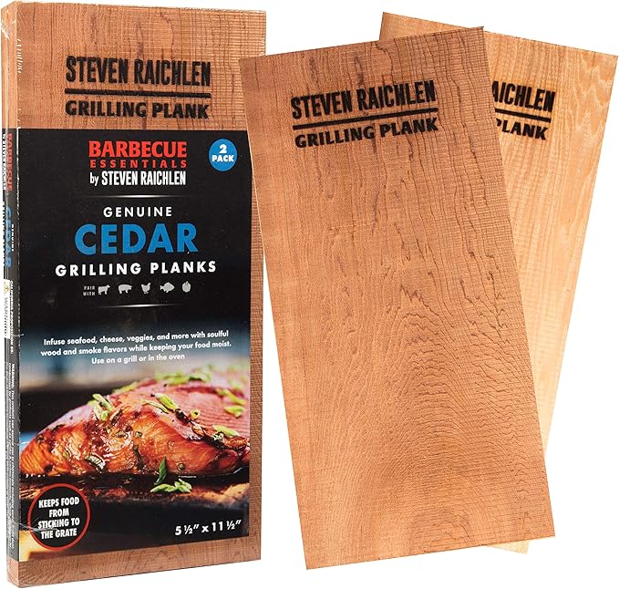 Camerons Steven Raichlen Cedar Grilling Planks - 2 Pack (5.5"x11.5") - Premium Natural Wood - Easily Infuse Smoky Flavor into BBQ Salmon, Fish, Meat, Veggies & More- Sourced in USA- Grilling Gift Idea