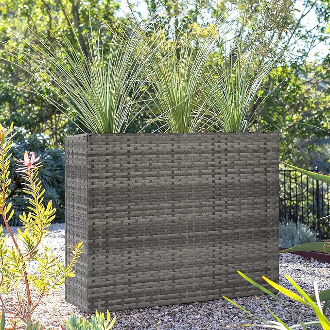 SUNNYPARK Large Rectangular Planter for Outdoor Rattan Block Box 38x11x30'' | All-Weather, Handmade PE Rattan, Removable Liner, Indoor Outdoor, Patio Porch Garden, Modern Design for Plants Flowers