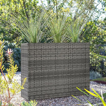 SUNNYPARK Large Rectangular Planter for Outdoor Rattan Block Box 38x11x30'' | All-Weather, Handmade PE Rattan, Removable Liner, Indoor Outdoor, Patio Porch Garden, Modern Design for Plants Flowers