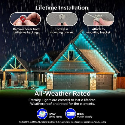 Enbrighten Eternity Permanent Outdoor Lights, 150ft with 108 RGBWIC LED Lights, App‑Controlled, Cuttable, Christmas, Accent & Year‑Round Eave Lighting, Works with Alexa & Google Home, 85102