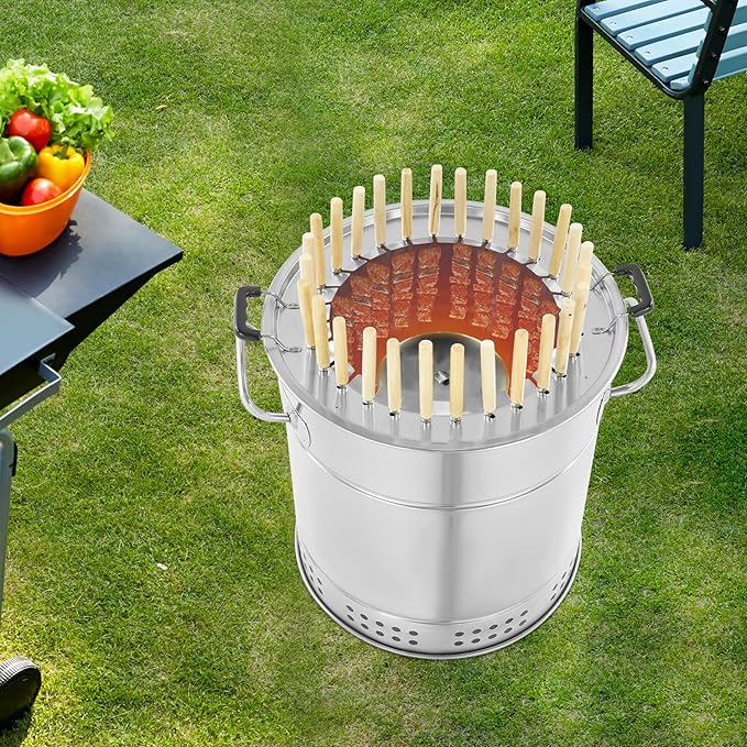 Large Portable Charcoal Grills, Stainless BBQ Grill Barrel, 360° Smokeless Outdoor Barbecue Grill for Travel Camping Grill Outdoor Cooking Picnic Patio Backyard (28 Skewers -B)