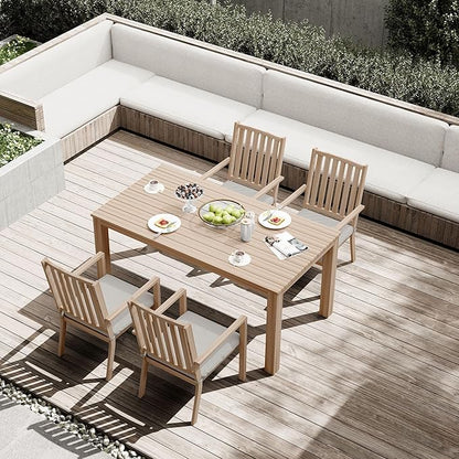 RoyalCraft 5 Pieces Patio Table and Chairs Set, Aluminum Outdoor Dining Table with 4 Chairs, Outdoor Patio Dining Sets with Removable Cushion for Garden, Backyard, Lawn, Brown