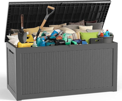 PatioZen 320 Gallon Large Deck Box,Resin Outdoor Storage Box with Lockable for Patio Furniture, Pool Accessories, Garden Tools Waterproof Outside Storage Box, Black