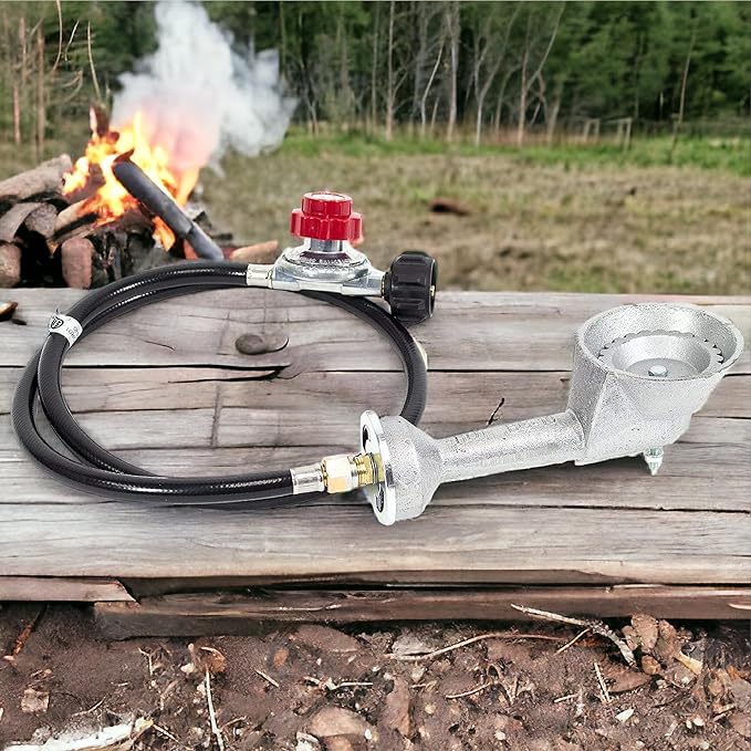 GasOne 50200+2109 High Pressure Cast-Iron Round Burner Head with Brass Fitting O, Regulator & Hose