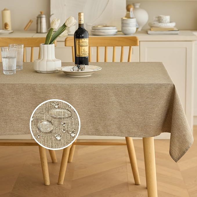Decorelia Faux Linen Waterproof Tablecloth,Natural,104" x 60" (Rectangular)