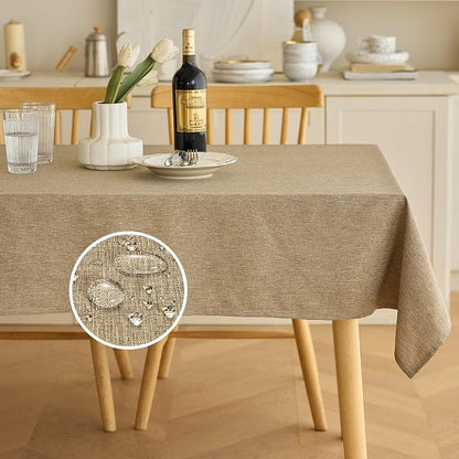 Decorelia Faux Linen Waterproof Tablecloth,Natural,104" x 60" (Rectangular)
