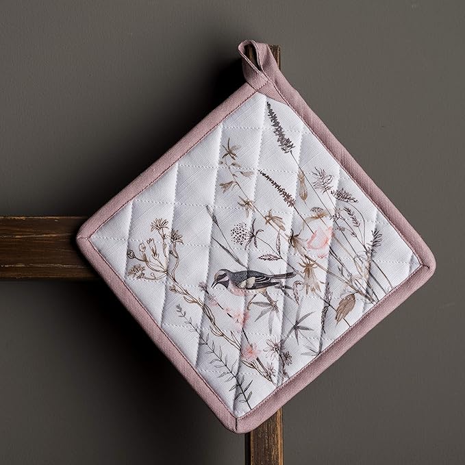 Maison d' Hermine Pot Holders 100% Cotton Heat Resistant Potholders 8" x 8" Hot Pads with Loop Baking Hotel Farmhouse Kitchen Handling Hot Pans Spring Summer (Pack of 2, Meadow Florals - Brown)