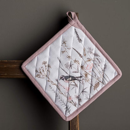 Maison d' Hermine Pot Holders 100% Cotton Heat Resistant Potholders 8" x 8" Hot Pads with Loop Baking Hotel Farmhouse Kitchen Handling Hot Pans Spring Summer (Pack of 2, Meadow Florals - Brown)