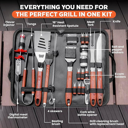 SpartaSake (24-Pack) Premium Stainless Steel BBQ Grilling Accessories with Black Handles - Barbecue Gill Accessories Set for Blackstone Griddle - Outdoor Camping Grill Set for BBQ for Dad Men Women