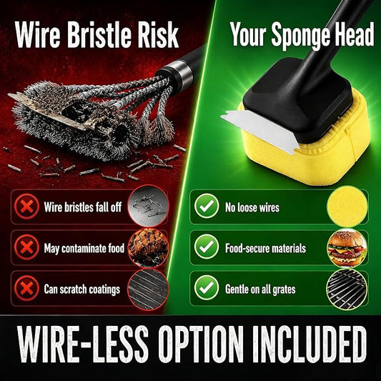 5Pcs Grill Brush for Outdoor Grill, w/Bristle Free BBQ Scraper | Grill Brush Set with Steam/Steel/Plastic/Scour Heads & 20.47" Handle, Safe for Cast Iron, Stainless Steel, Porcelain Grates