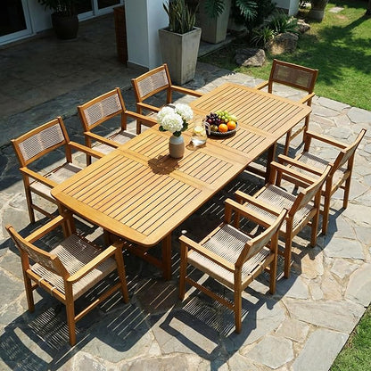 Acacia Extendable Dining Table 63”-95" L for 6-8 Seats, Outdoor Rectangular Table with 2" Umbrella Hole for Garden, Balcony, Poolside & Patio, UV Resistant & Slat Design, Easy Setup - Natural