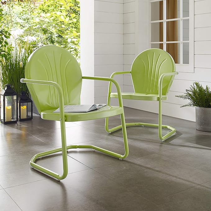 Crosley Furniture Griffith Outdoor Chair, Retro Metal Patio Chairs for Dining, Porch, Deck, Balcony, Key Lime