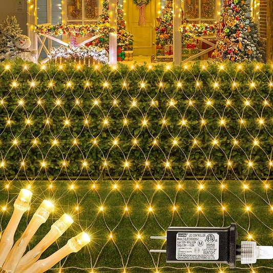 HEYFUNi 192 LED Net Lights Outdoor Mesh Lights,8 Modes Net Light for Bushes Plug in, Waterproof Christmas String Light for Bushes Ceiling Wedding Indoor Outdoor(9.8ft x 6.6ft,Warm White)