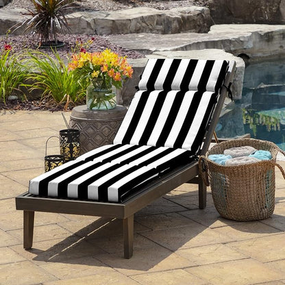 Arden Outdoor Chaise Cushion, 21 in x 72 in, Weather-Proof, Rain-Proof, Fade Resistant Patio Cushion for Chaise Lounger Black Cabana Stripe | Lounge Cushion, Weather-Proof, Rain-Proof, Fade Resistant for Chaise Lounger, Mold and Mildew Resistant