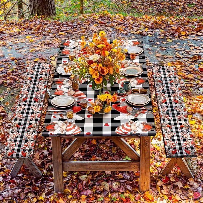 Valentine's Day Picnic Table Cover with Bench Covers, Camping Essentials, Valentines Decor Waterproof Windproof, Fitted Tablecloth Cover with Elastic Edge, Outdoor Table Covers, 3 PCS, 30x72 Inch