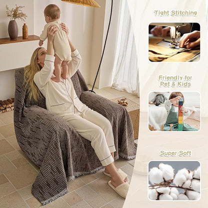 MYSKY HOME Oversized Armchair Couch Cover for 1 Cushion Couch, Washable Sofa Protector, Chair Couch Covers Sofa Covers Sofa Throws Sofa Slipcovers Futon Cover for Pet, Kid, 71"X91", Deep Chocolate
