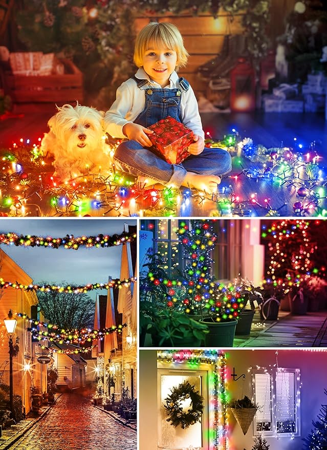 Minetom Solar String Lights Outdoor, 2 Pack Total 80FT 200 LED String Lights Solar Powered with 8 Lighting Modes, Waterproof Solar Patio Lights,Colored Solar String Lights for Outside Tree, Multicolor