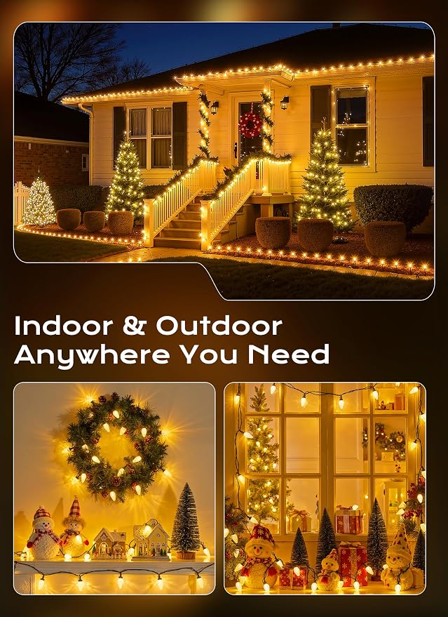 C9 Christmas Lights Outdoor, 72 FT 110 LED C9 String Lights, 8 Modes & Timer Connectable Waterproof for Christmas Tree Light Indoor Outdoor Roofline Patio Outside Garden Yard Xmas Decor, Warm White