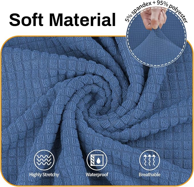 Asnomy Couch Covers for 3 Cushion Couch Stretch Sofa Covers Slipcovers, Pet Protector Furniture Covers for Dogs Cats Spandex Jacquard Fabric Small Checks（X-Large，River Blue）