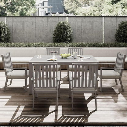 RoyalCraft Aluminum 7 Pieces Patio Dining Sets, Outdoor Dining Table with 6 Chairs, Outdoor Patio Dining Furniture Set with Removable Cushion for Lawn, Garden, Backyard, Gray