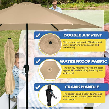 Sunnyglade 9FT Outdoor Patio Umbrella, Market & Table Umbrella with 6 Sturdy Ribs and Crank System, Fade-resistant & Waterproof for Garden Backyard Poolside Deck