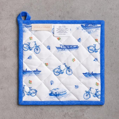 Maison d' Hermine Pot Holders 100% Cotton Heat Resistant Potholders 8" x 8" Hot Pads with Loop BBQ Cooking Baking Hotel Farmhouse Kitchen Handling Hot Pans Spring Summer (Pack of 1, Amsterdam Canals)