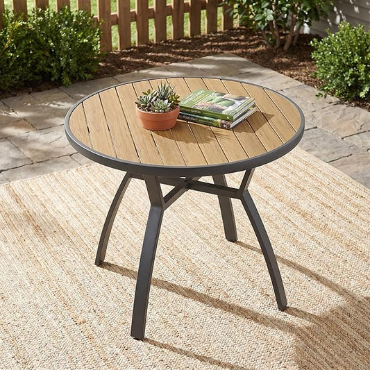 Aluminum Outdoor Table for All-Weather, 35.4" Patio Tables with Heavy Duty HDPS Round Tabletop, Outside Table with Quick-Drying Slatted Design for Patio, Garden, Deck, Porch, Poolside, Backyard