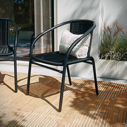 Flash Furniture Lila Black Rattan Indoor-Outdoor Restaurant Stack Chair