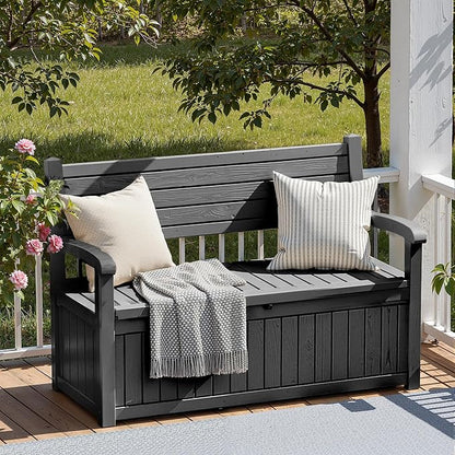 PatioZen 79 Gallon Storage Bench Deck Box Waterproof Lockable,Outdoor Storage Furniture for Patio,Garden and Porch,Tools and Cushions