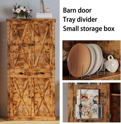 IRONCK Storage Cabinet with Drawers and Doors for Living Room and Entryway | with Barn Doors, Drawer, 4 Adjustable Shelves, Freestanding Cupboard