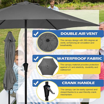 Sunnyglade 9FT Outdoor Patio Umbrella, Market & Table Umbrella with 6 Sturdy Ribs and Crank System, Fade-resistant & Waterproof for Garden Backyard Poolside Deck