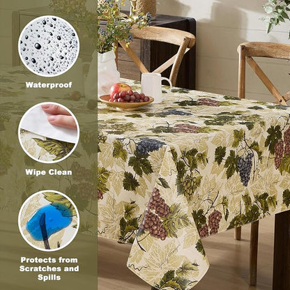 Newbridge 60 x 120 Inch Rectangle Vinyl Tablecloth with Flannel Backing, Grapevine Print, Grape Theme Indoor Outdoor Waterproof Table Cover, Picnic, Barbeque, Patio and Kitchen Dining