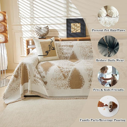 MYSKY HOME Couch Cover for Dogs Washable Khaki Rhombic Couch Sofa Protector Dogs Pets Friendly Chenille Geometric Sofa Covers Soft Durable Farmhouse Sofa Slipcovers, 71" X102"