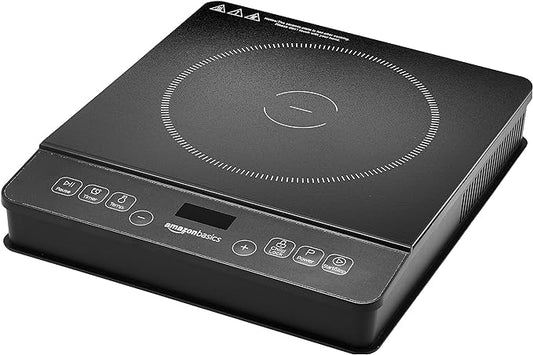 Amazon Basics 1800W Portable Electric Induction Cooktop, Burner and Child Lock, Overheat Protection, Timer, 8 Power Settings, Temperature Control Up to 440°F, for Cookware Diameter 5.7"-8.2", Black