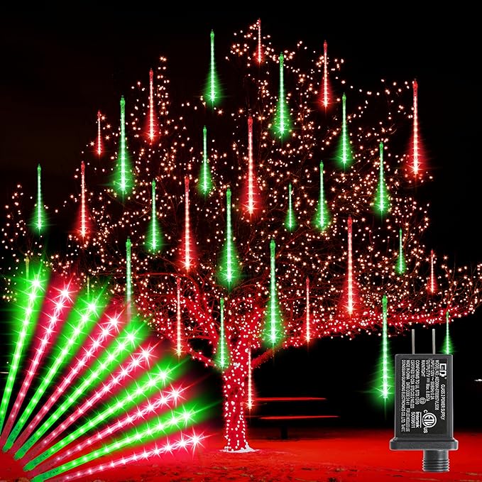 LAMPHOME Christmas Lights Outdoor,12-inch LED Meteor Shower Icicle Lights, 10 Tubes 240 LED String Lights. Waterproof Plug, Shower Rain for Xmas Tree Yard House Decor Red&Green