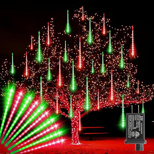 LAMPHOME Christmas Lights Outdoor,12-inch LED Meteor Shower Icicle Lights, 10 Tubes 240 LED String Lights. Waterproof Plug, Shower Rain for Xmas Tree Yard House Decor Red&Green