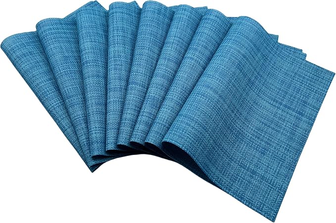 WAZAIGUR Placemats,Easy to Clean Crisscross Woven Vinyl Place Mats Durable Non-Slip Heat Resistant Table Mats,Placemats for Kitchen Table Set of 8,Blue