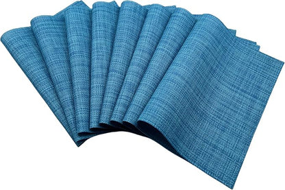 WAZAIGUR Placemats,Easy to Clean Crisscross Woven Vinyl Place Mats Durable Non-Slip Heat Resistant Table Mats,Placemats for Kitchen Table Set of 8,Blue