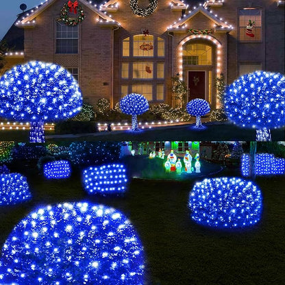 WBao Christmas Net Lights, 360LED 11.5ft x 6.9ft Christmas Lights with 8 Modes, Timer, End to End Connectable, Waterproof Design for Lawn, Bushes, Trees Outdoor Xmas Decorations, Blue