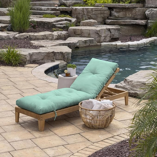 Arden Outdoor Plush Modern Tufted Chaise Cushion, 76 x 22, Rain-Proof, Fade Resistant, Tufted Cushion for Chaise Lounger Aqua Leala | Plush Comfort, Modern Tuft, Lounge Cushion, Rain-Proof, Fade Resistant, Mold and Mildew Resistant