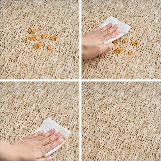 NLMUVW 48 Inch Round Vinyl Tablecloth Flannel Backing, 100% Waterproof PVC Table Cloth Wipe Clean Table Cover for Dining Party Camping Outdoor, Wood Check