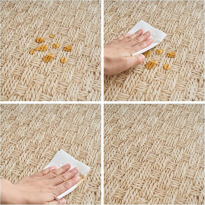 NLMUVW 48 Inch Round Vinyl Tablecloth Flannel Backing, 100% Waterproof PVC Table Cloth Wipe Clean Table Cover for Dining Party Camping Outdoor, Wood Check