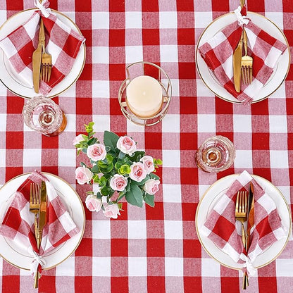B-COOL Buffalo Plaid Table Cloth Fabrics - Checkered Tablecloth Spring Valentines Day Rectangle Red and White Checkered Table Covers for Picnic, Birthday, Christmas Indoor Outdoor Party 56 x 120 Inch