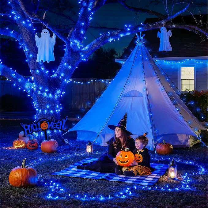 JMEXSUSS 173ft 500 LED Blue Christmas Lights Outdoor with Remote | 8 Modes Plug in Halloween Lights, Waterproof Blue String Lights for Outdoor Indoor Party House Xmas Halloween Decor