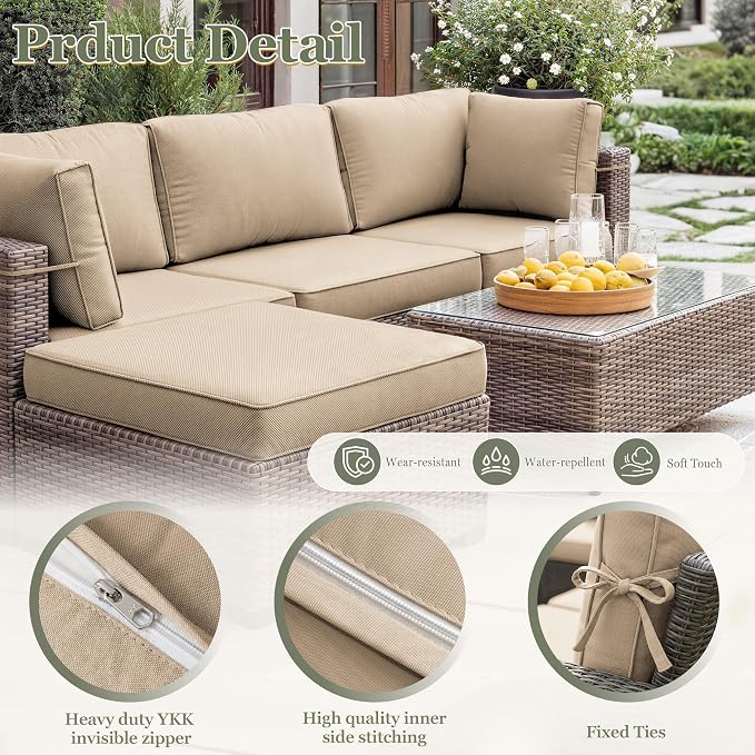 9 Pcs Outdoor Patio Cushions Covers Replacement Sets, Covers Only | 9 Pcs Patio Cushions Covers Replacement UV Resistant, Water Anti-Slip, Heavy-Duty Zippers for 5 Pcs Patio Furniture Set