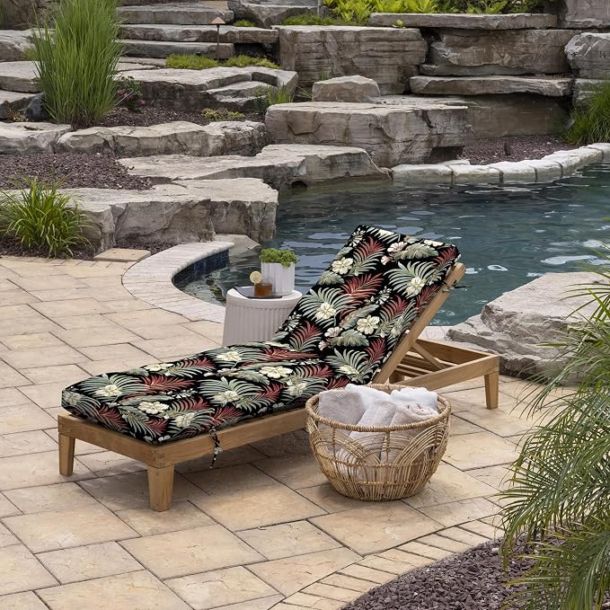 Arden Outdoor Plush Modern Tufted Chaise Cushion, 76 x 22, Rain-Proof, Fade Resistant, Tufted Cushion for Chaise Lounger Simone Black Tropical | Plush Comfort, Modern Tuft, Lounge Cushion, Rain-Proof, Fade Resistant, Mold and Mildew Resistant