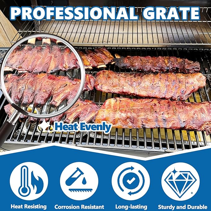 SafBbcue 19.7" Grill Grates for Char-Griller 1733 2735 Smokin' Champ Charcoal Grill Replacement Parts Chargriller 1624 1722 Replacement Parts Cast Iron Grates 3-Pack